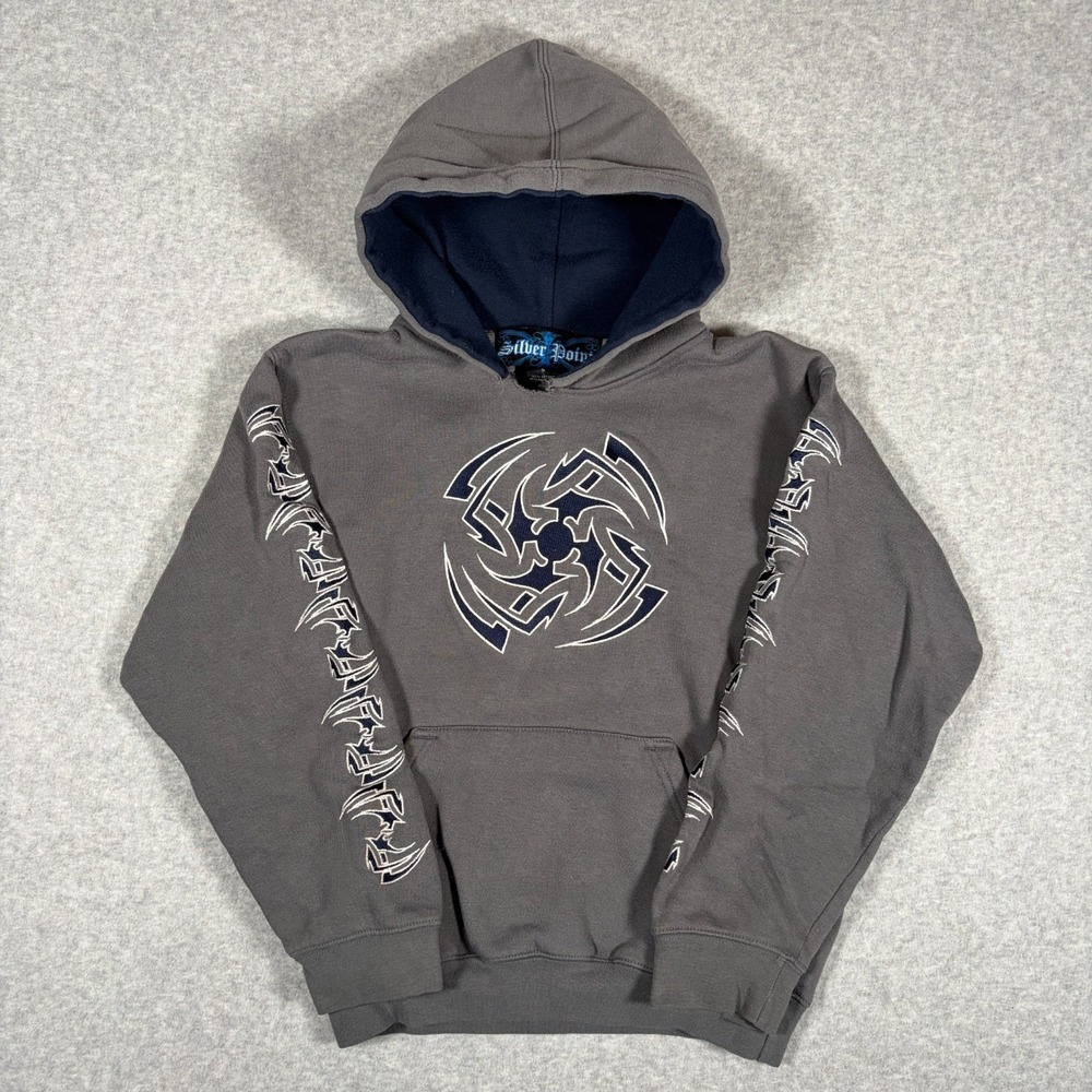 Vintage Silver Point Y2K Hoodie Youth Small Gray Embroidered Tribal Graphic